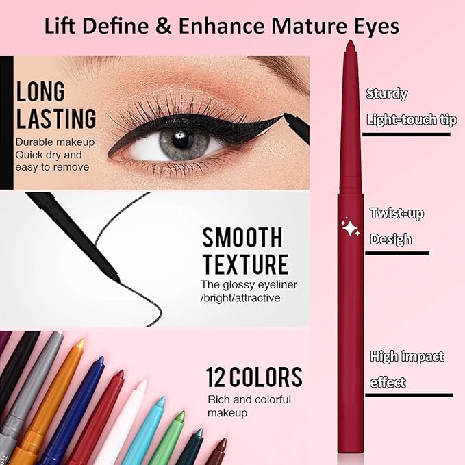 Burgundy Eyeliner Waterproof Burgundy Eyeliner Pencil Retractable burgundy gel eyeliner Smudge-proof Long Lasting Hypoallergenic (03#)