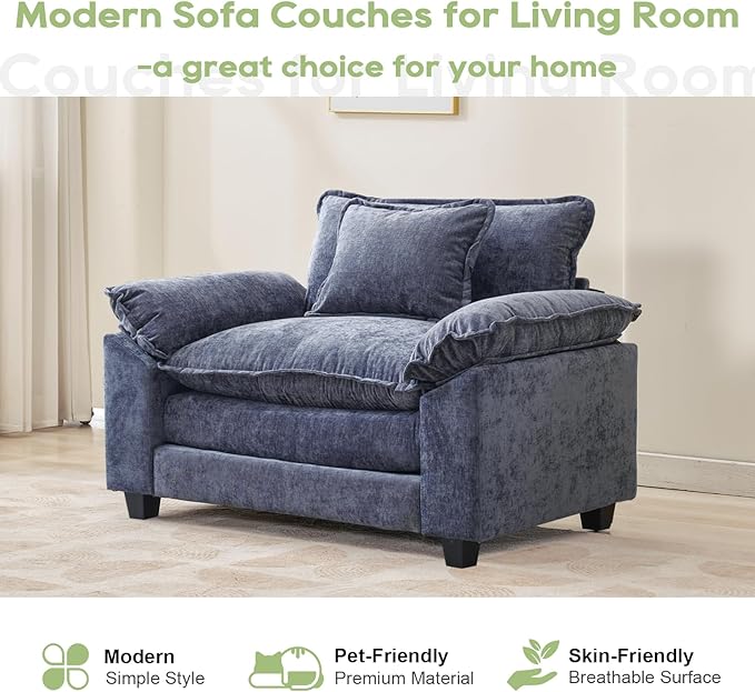 Oprisen Modular Sectional Sofa, Comfy Cloud Couch Sectional Sofa, Chenille Sofa Sleeper Deep Seat Sofa with Throw Pillows for Living Room (Blue, 53"- Single Seat)