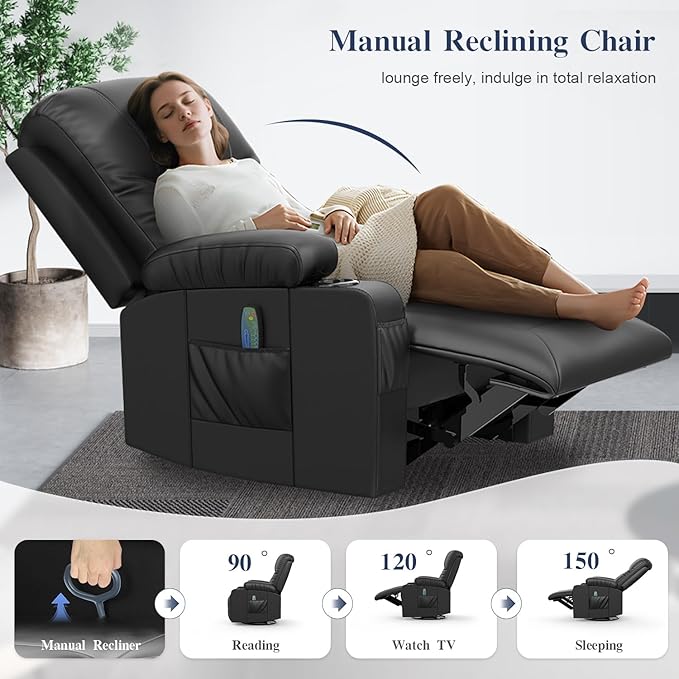 FURNIMAT Oversized Recliner Sofa Set with 3+2+1 Pieces in Living Room, 3 Seats Dual Reclining Sofa Couch with USB Ports, 1 Recliner Chair with Vibration Massage and Heat Single Sofa Seat, Bedroom, RV