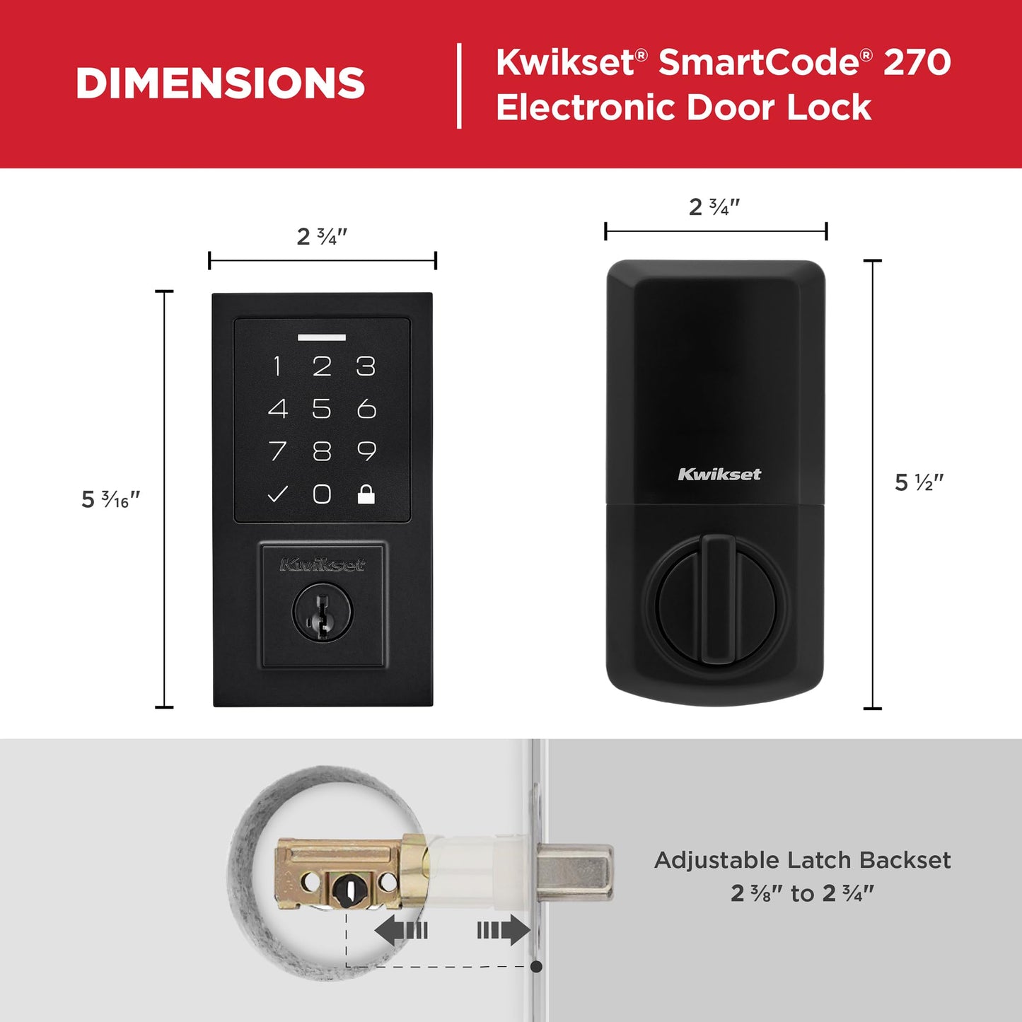 Kwikset SmartCode 270 Keyless Entry Electronic Touchpad Deadbolt Door Lock with Auto-Lock, Custom User Codes, Advanced Security in Matte Black Contemporary