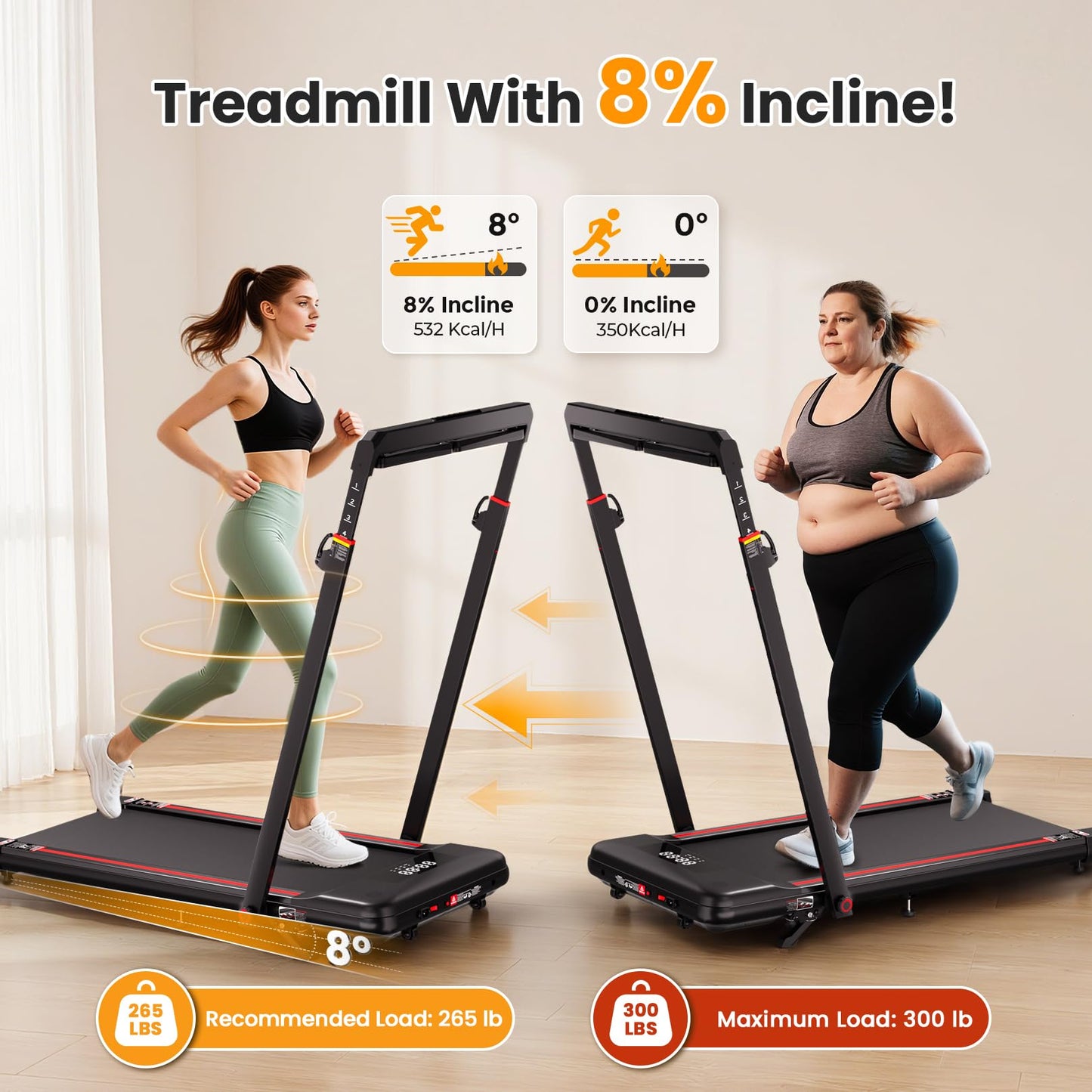 HiFast Walking Pad Treadmill, 3.0HP Under Desk Treadmills with 8% Incline, Adjustable Height Foldable Treadmill for Home Office, 300lbs Capacity with Removable Desk Workstation, Remote Control, APP