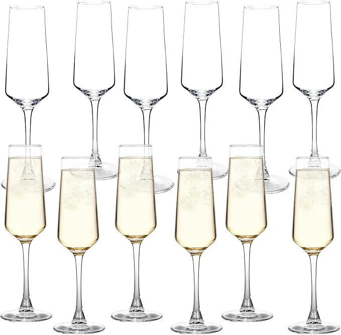 Champagne Glasses, Set of 12 Champagne Flutes with Unique Shape, Long stem Sparkling Wine glasses for Party, Restaurant, B...