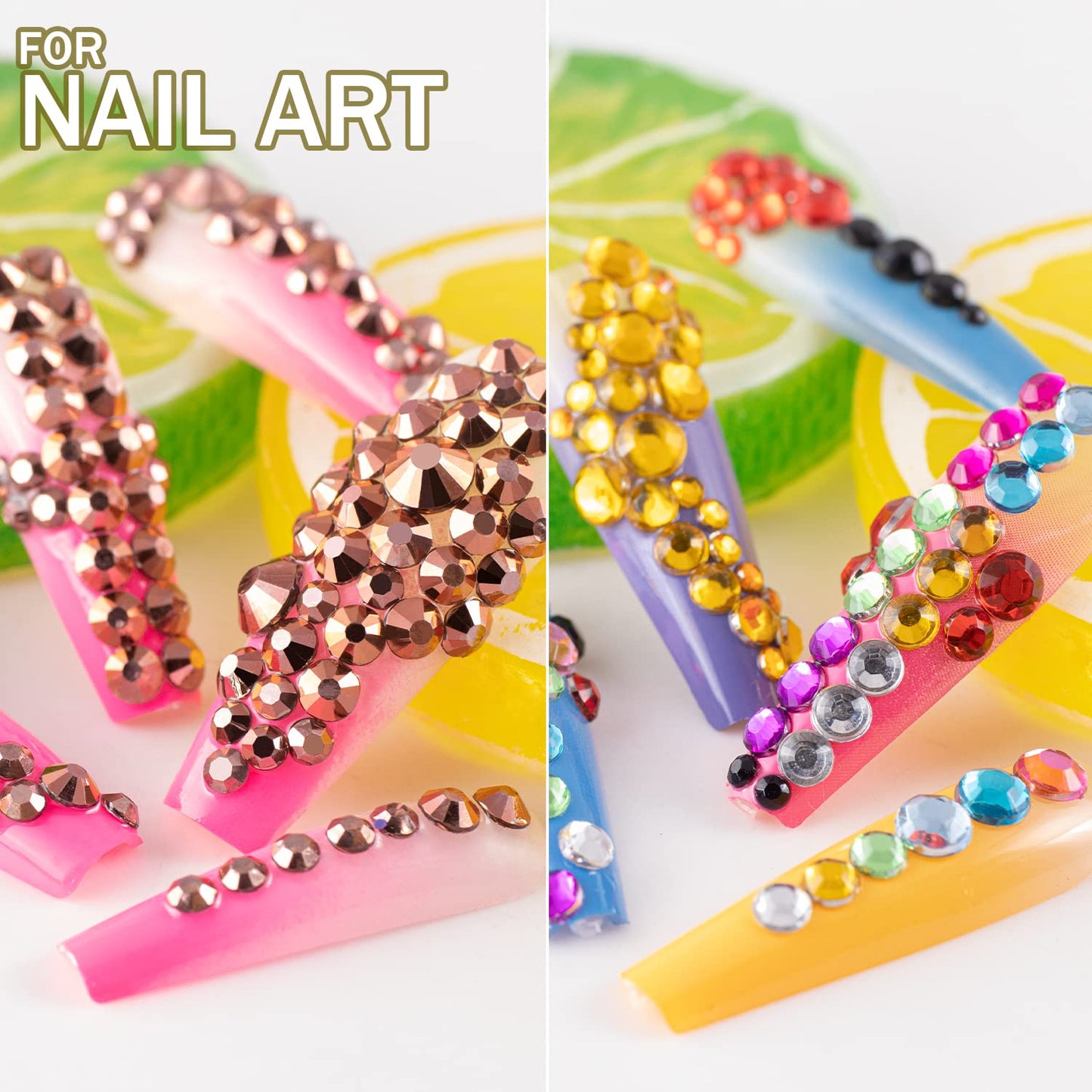 Two Packs of Flatback Rhinestones 4520 Pcs Colorful Nail Art Rhinestones Flatback Crystal Colorful+Rose Gold Rhinestone with Pic