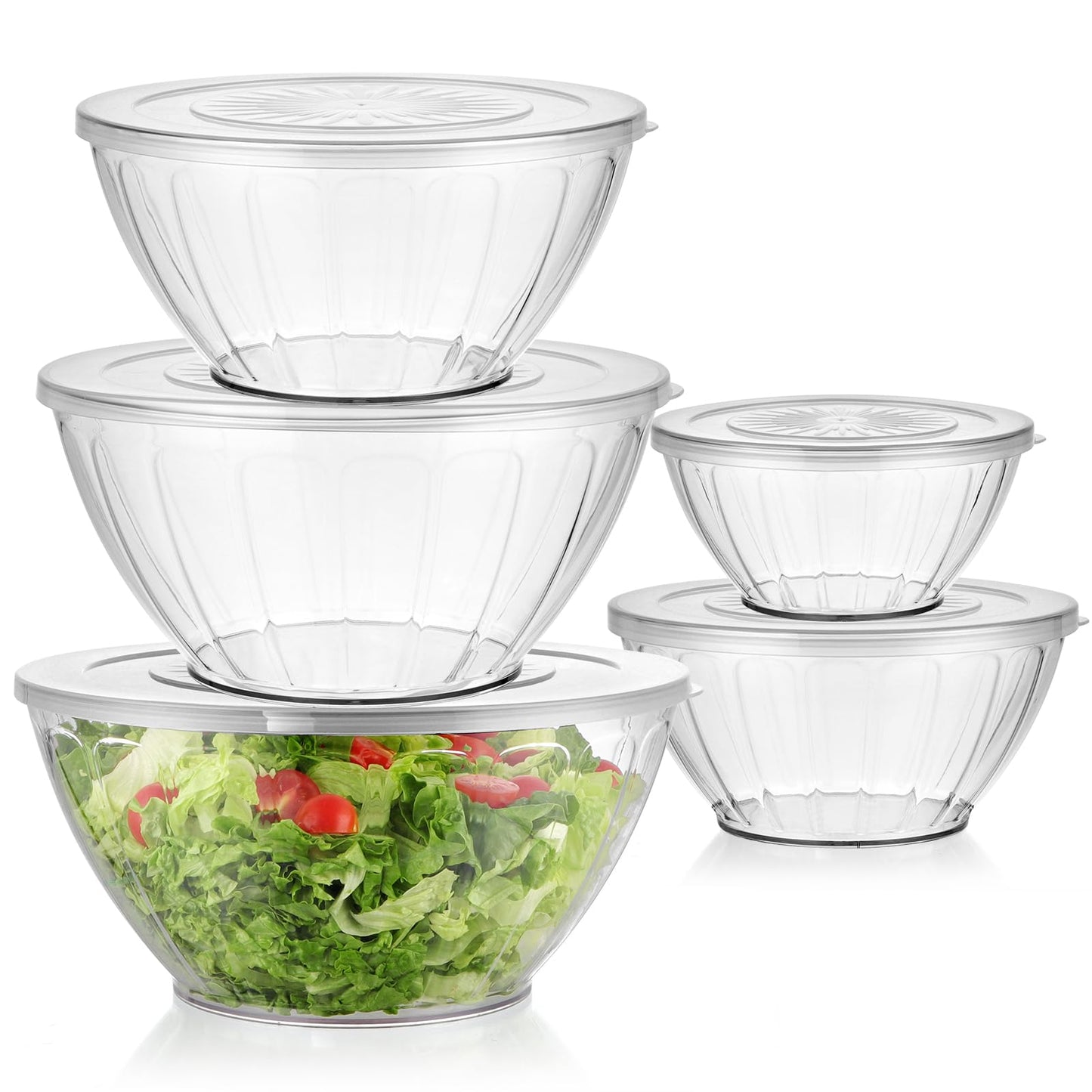 MOLIGOU 5 Pack Extra Large Mixing Bowls with Lids Set, Plastic Nesting Bowls for Meal Prep, Baking, Serving, 7.2/4.7/2.9/1.8/0.9 qt
