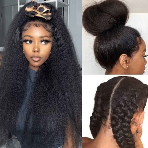 VIVIBABI Hair Lace Front Wigs Kinky Straight 6x4 Wear & Go Glueless Wigs Natural Hairline Pre Cut Lace Closure Wigs Human Hair 180% Density for Women 20Inch
