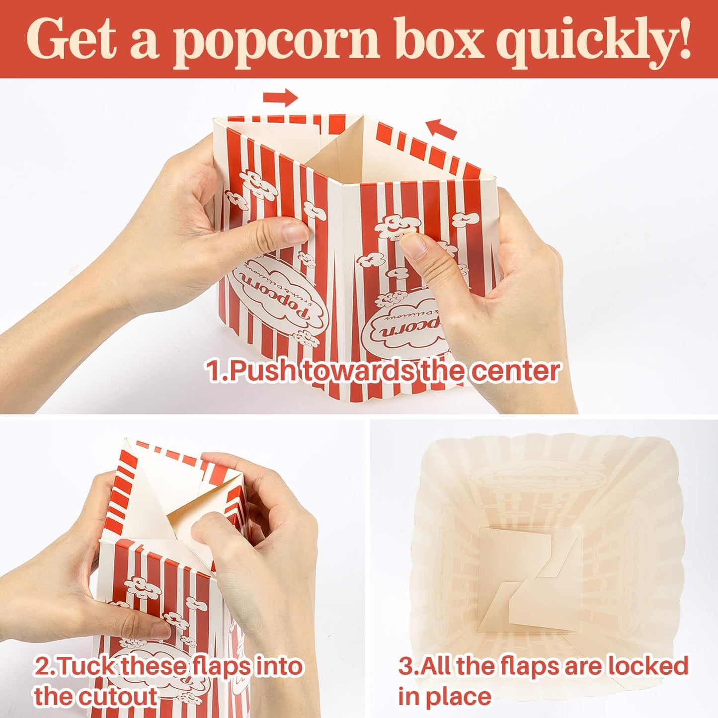 MAQIHAN 18 Popcorn Boxes Easy Assembly - 46oz Square Popcorn Bowls Square Buckets Containers Tub Paper Cups Holders Disposable Halloween Carnival Christmas Movie Night Kids Party Individual Servings