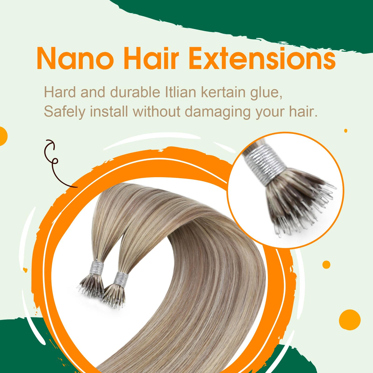 Easyouth Seamless Nanos Hair Extension Highlighted Nano Tip Hair Extensions Medium Blonde with Light Brown Nano Ring Hair Extens