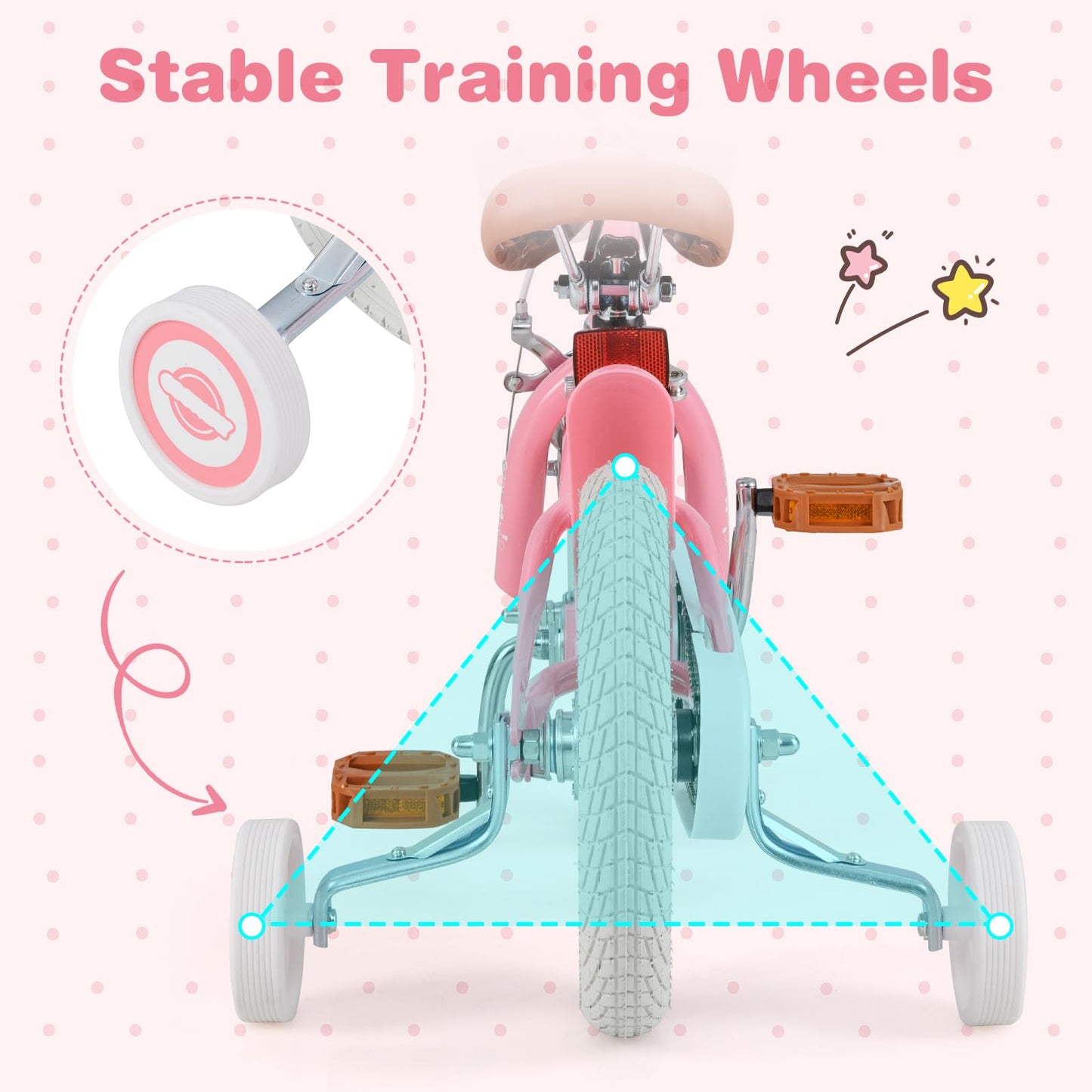 BABY JOY Kids Bike, 12 Inch Boys Girls Bike w/Adjustable Seat, Basket, Handbrake Coaster Brake, Training Wheels or Kickstand, Kids Bicycle with Multi-Color (Rose Red)