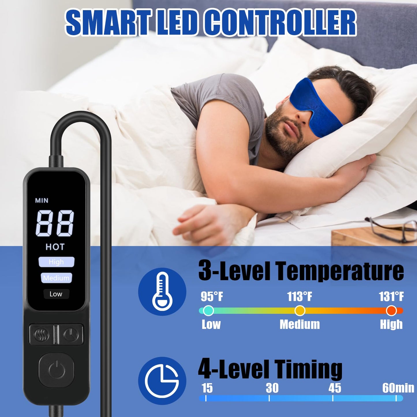 Heated Eye Mask, Washable Dry Eye Mask Heat Eye Compress with Flaxseed, Warm Eye Compress Heating Pad with Temperature Timer Control for Sleep, Blepharitis, Dark Circles, MGD, Puffy Eyes (Deep Blue)