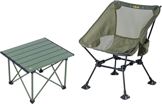 iClimb 1 Folding Table and 1 Anti-Sinking Chair Bundle, Ultralight Compact for Adults Outdoor Beach Backpacking Hiking Cam...