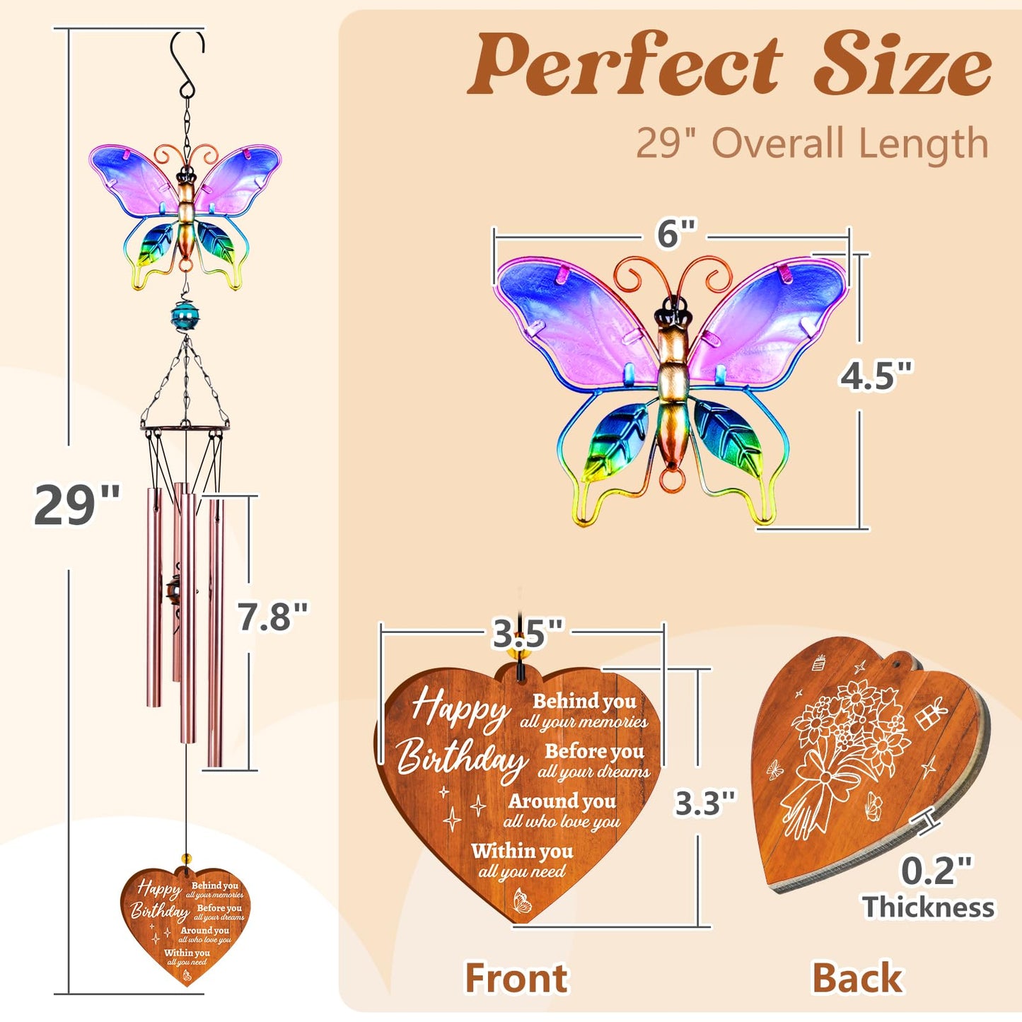 Birthday Gifts for Women, Happy Birthday 20th 30th 40th 50th 60th Gifts for Women Friendship, Friends Sister Bestie BFF Coworker Mom Gift for Birthdays, Unique Garden Decor Birthdays Wind Chimes