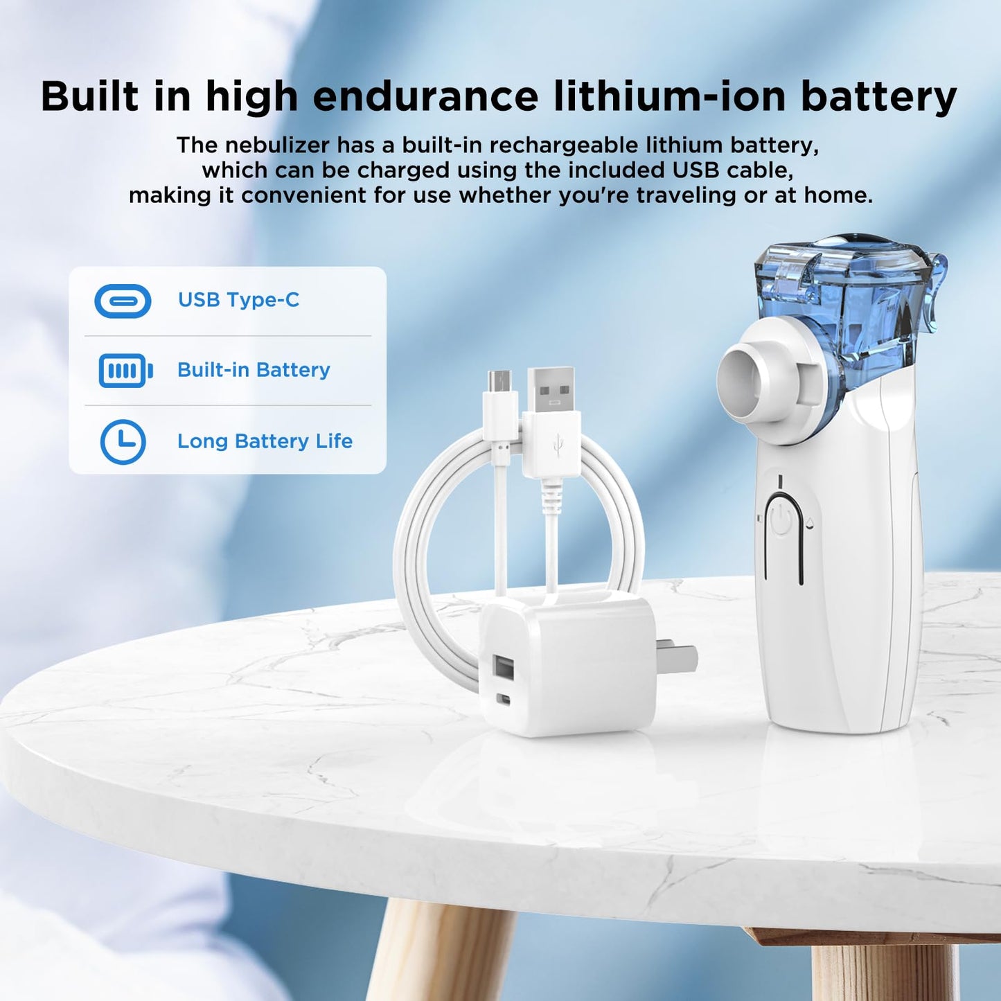 Portable Nebulizer - Nebulizer Machine for Adults and Kids, Mesh Nebulizer with Mouthpiece, Kids and Adults Mask for Travel and Home Usage