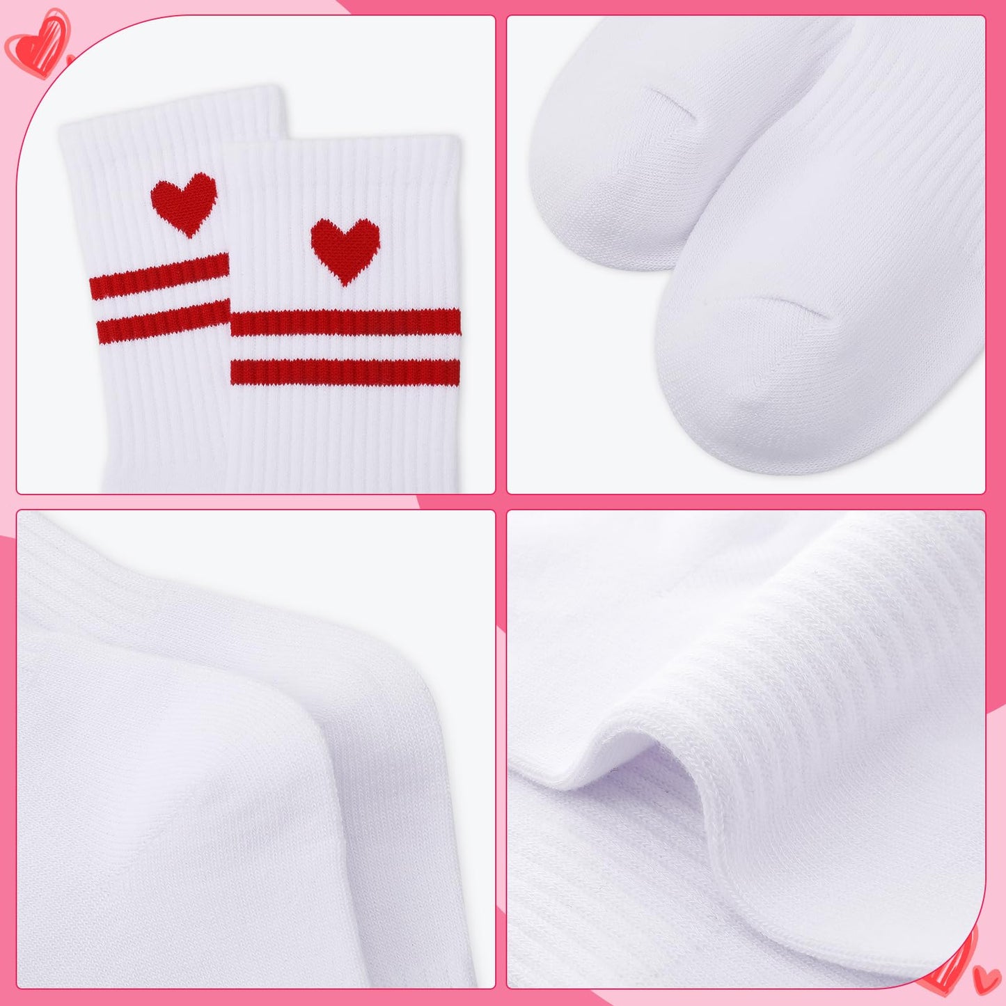 Jspupifip Heart Socks 6 Pairs Crew Athletic Cotton Women Striped Socks with Retro Stripes Hearts M