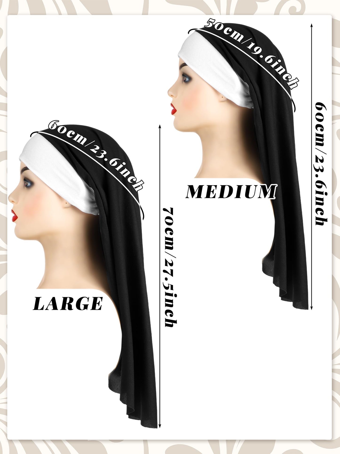 Newcotte 4 Pcs Women's Nun Headpiece Hat Cap Costume Accessories Nun Habit Costume for Halloween Cosplay Party, Black White (Medium)