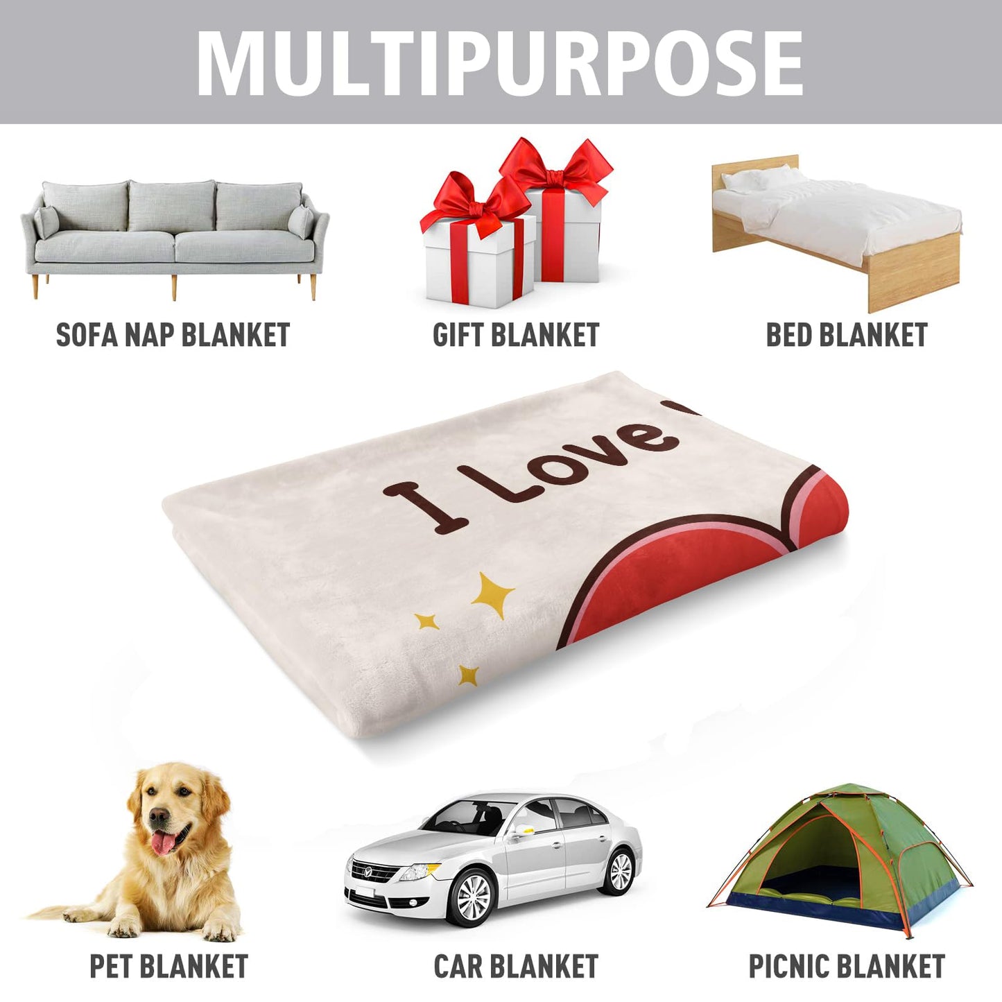 Funny Gifts for Him Her, Anniversary Wedding Birthday Gifts for Boyfriend, Girlfriend, I Love You Heart Blanket for Couple Husband Wife 60" x 50"