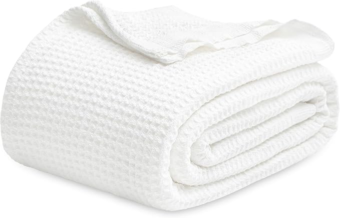 Bedsure Gentlesoft 100% Cotton Blanket Queen Size for Bed - Breathable and Soft for Spring Summer, Thick Cozy Waffle Weave...