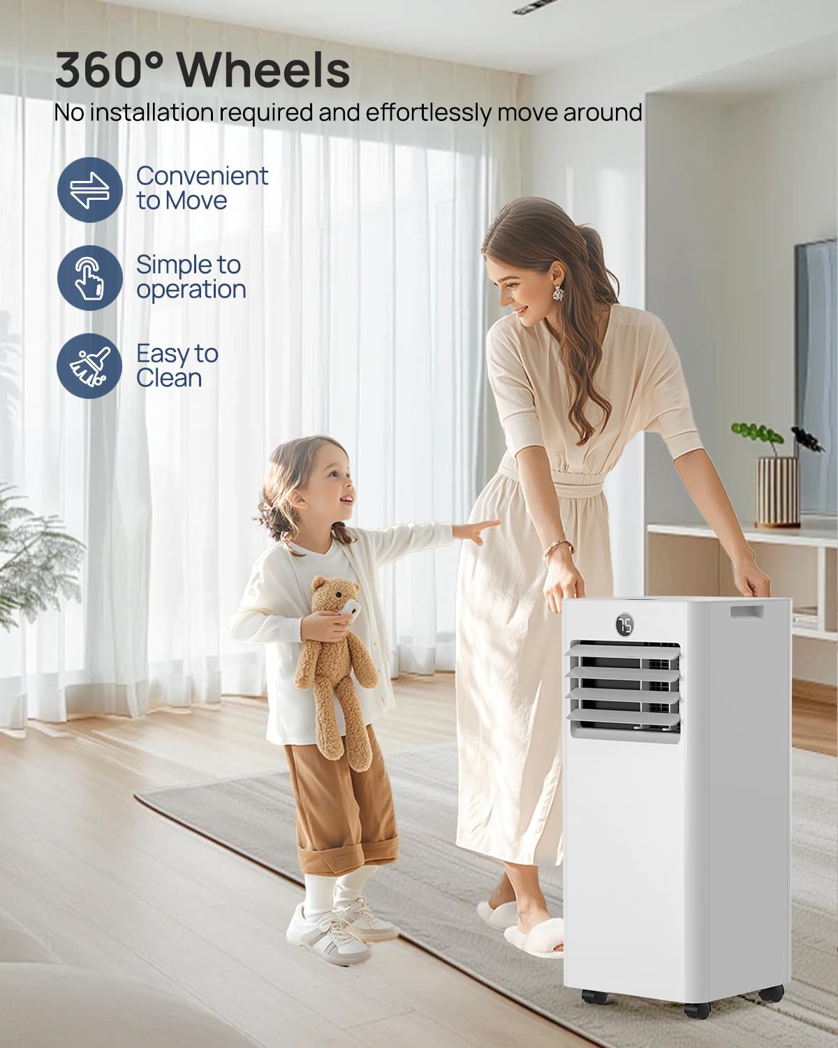 Portable Air Conditioners 16,000 Btu 5-in-1 Smart WiFi AC Unit with APP for Large Rooms up to 750 Sq.Ft, Fast Cooling, Dehumidifier, Fan, Quiet 36dB Sleep Mode 24H, Window Kits for Bedroom Home Office