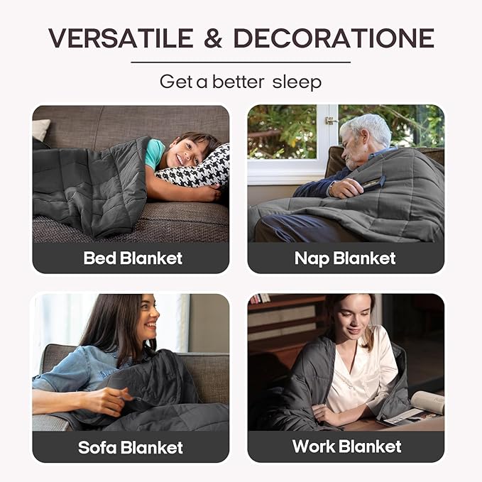ZonLi Weighted Blanket for Adults (60"x80", 10lbs, Dark Grey) Queen Size High Breathability Cooling Heavy Blanket, Soft Material with Premium Glass Beads, All-Season, Easy Care