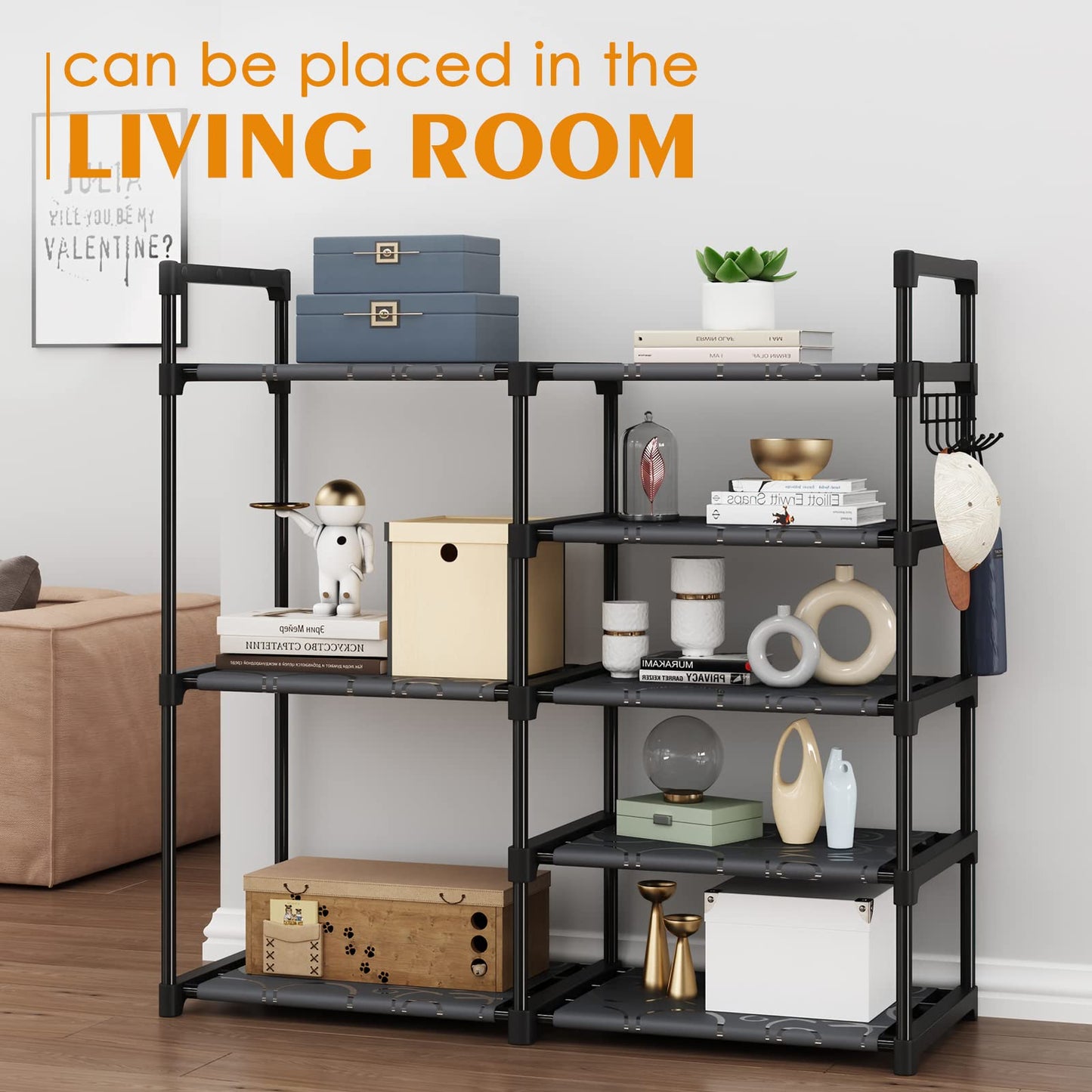 CSXGBAB Black Tubes Closet Shoe Rack, 5 Tier Oxford Fabric Shelf, Easy Assembly, Sturdy and Durable, Holds Up to 30 lbs