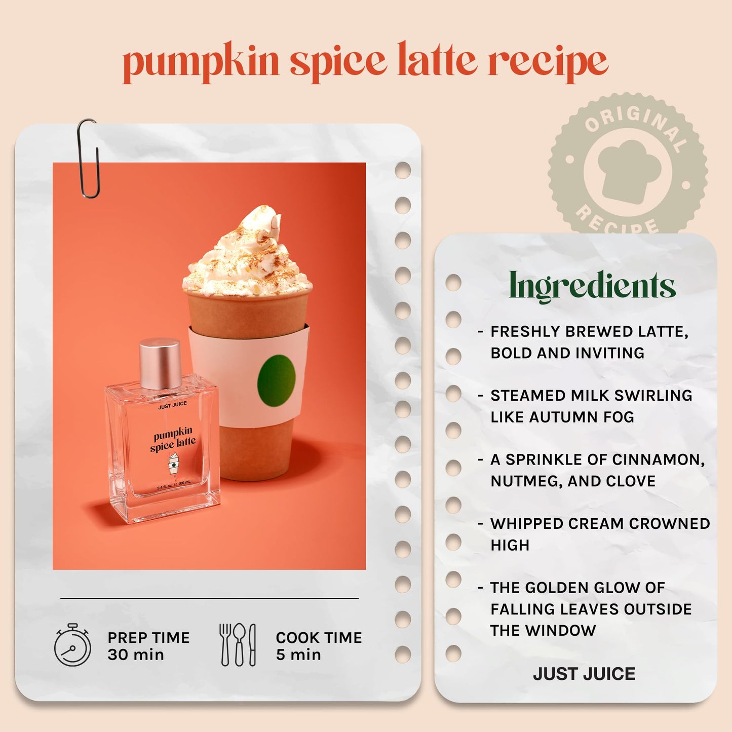 Just Juice Pumpkin Spice Latte - Warm Vanilla Perfume for Women and Men - Mini Travel Perfume with Nutmeg, Cinnamon, Tonka Bean - 0.33 oz