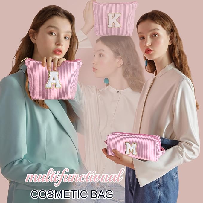 YOOLIFE Birthday Gifts for Women Girls - Personalized Initial Cute Pink Makeup Bags Cosmetic Bag Make Up Bag Toiletry Pouch Gift for Women Her Friend Mom Teacher Sister Teenager Female Bridesmaids
