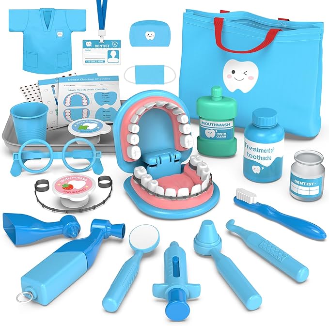 Dentist Play Set for Toddlers 3-5 - Doctor Kit Toy Gifts for 3 4 Year Old Girls, Pretend Play Montessori Toys Teeth and De...