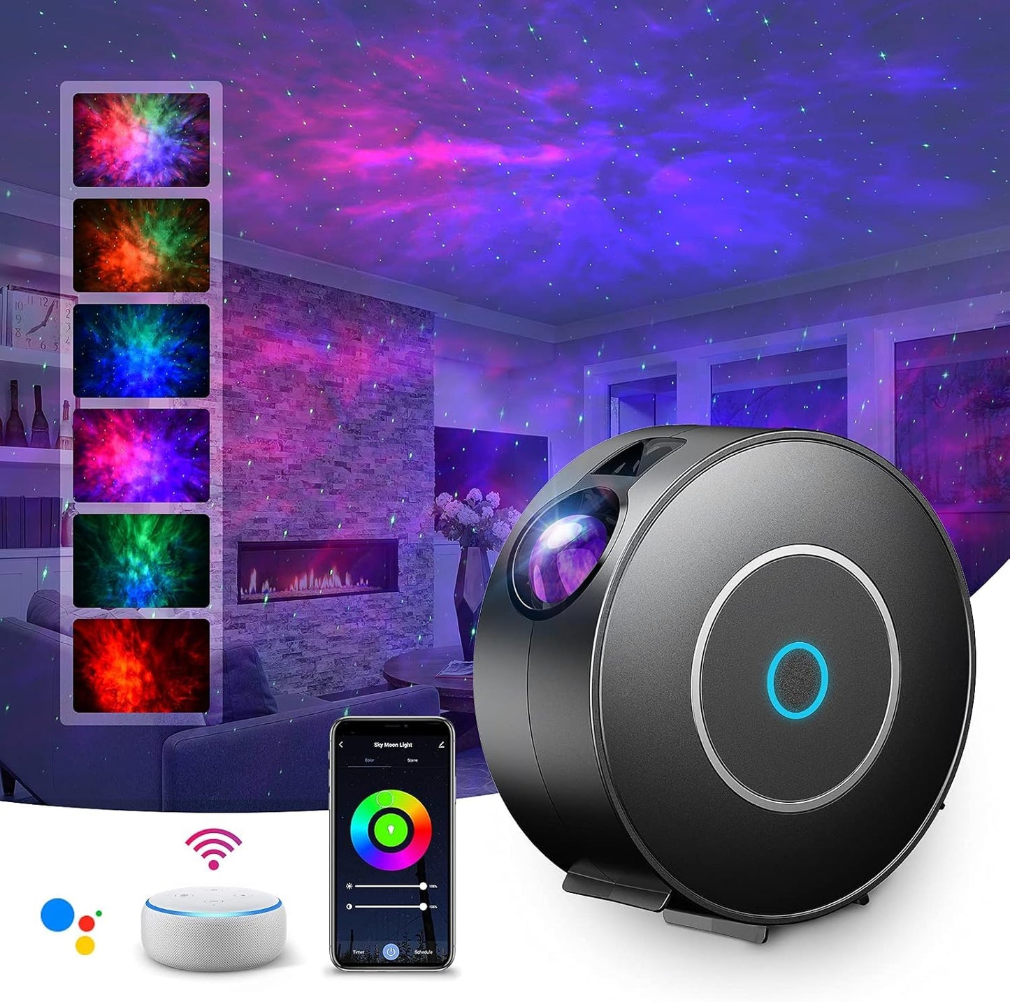 Smart Galaxy Star Projector, LED Nebula Ceiling Night Light with App & Voice Control, Perfect for Gaming Rooms, Bedrooms, Home Theater, and Camp Tent, Stunning Starry Sky Effect