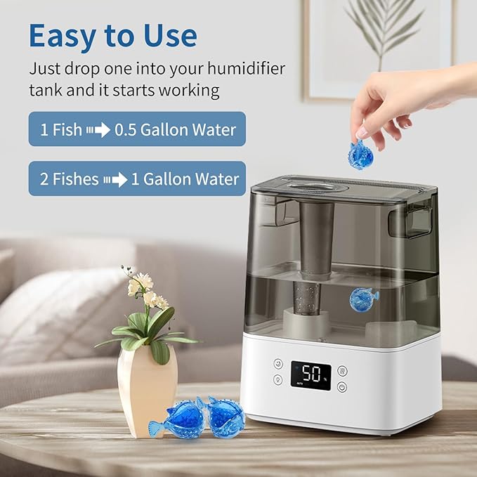 Humidifier Cleaning Fish - Humidifier Tank Cleaner Demineralization Cartridge | Prevents White Dust, Odor & Scale | Universal Fit for Most Humidifiers & Fish Tanks (12-Pack)