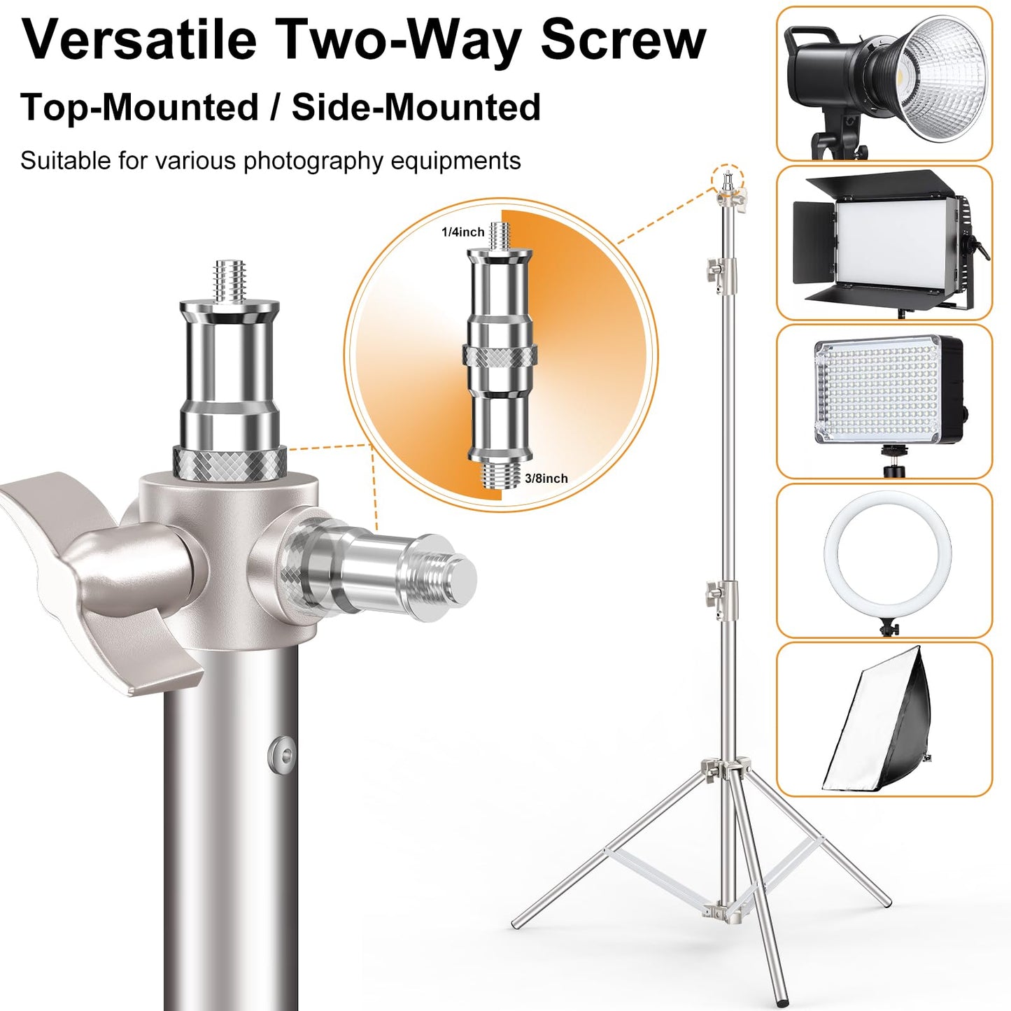 Anautin 9.2 FT Stainless Steel Light Stand Photography, 2 Pack Heavy Duty Photography Tripod Stand with 1/4” to 3/8” Screw Adapter for Strobe,LED Video Light,Ring Light, Monolight, Softbox