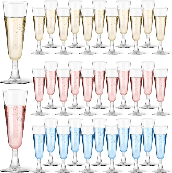 GuanQiao Plastic Champagne Flutes 40 Pack, 5.5 Oz Clear Disposable Plastic Champagne Glasses, Wine Glasses Cups for Weddin...