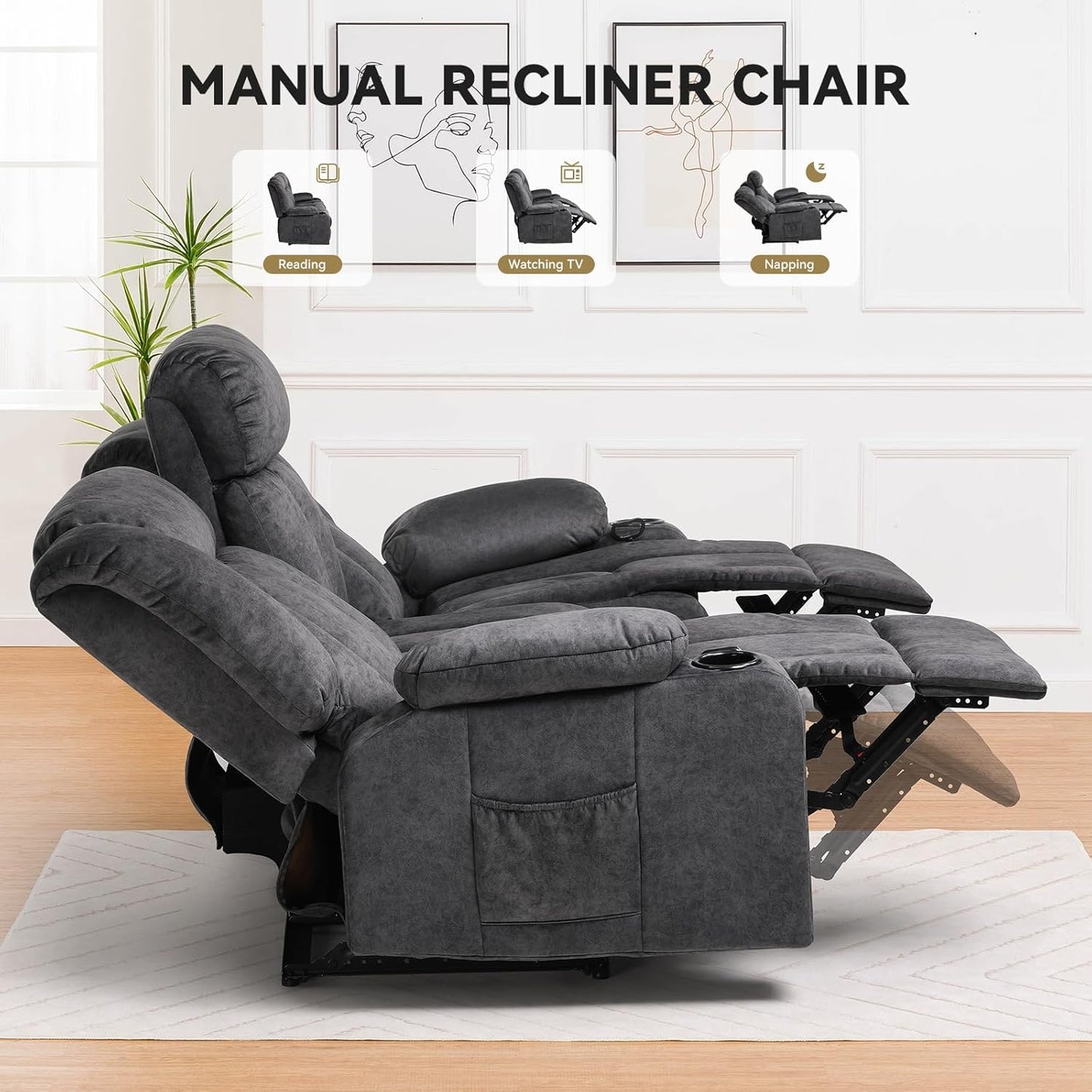 COMHOMA Loveseat Recliner Sofa,Fabric Home Theater Seating Seats,RV Manual Reclining Chair with Bluetooth Speakers,Living Room Furniture Set