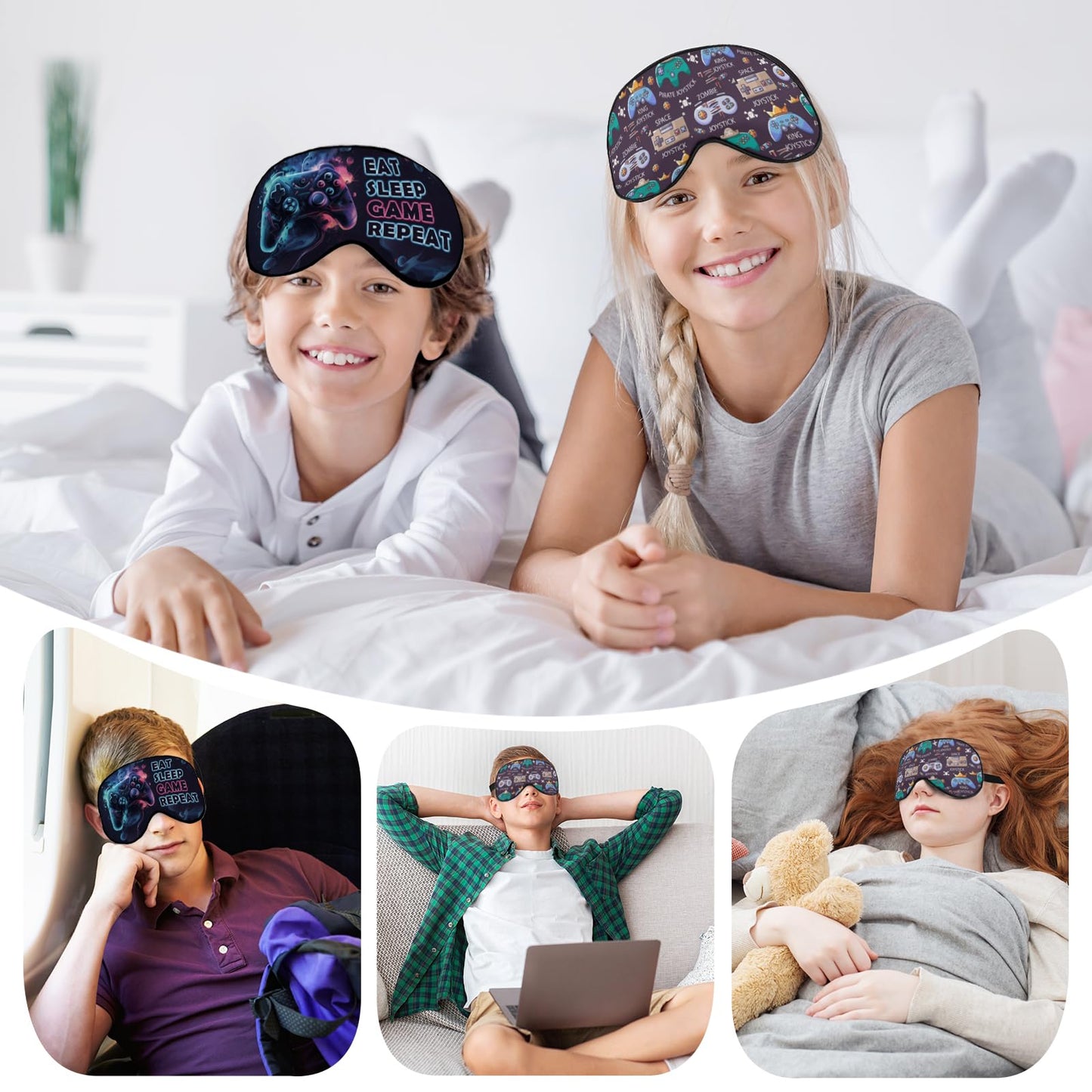 2 Pcs Boys Sleep Eye Mask, Guys Blackout Sleeping Silk Mask for Kids Adult Children's Travel Eye Cover Blindfold for Game