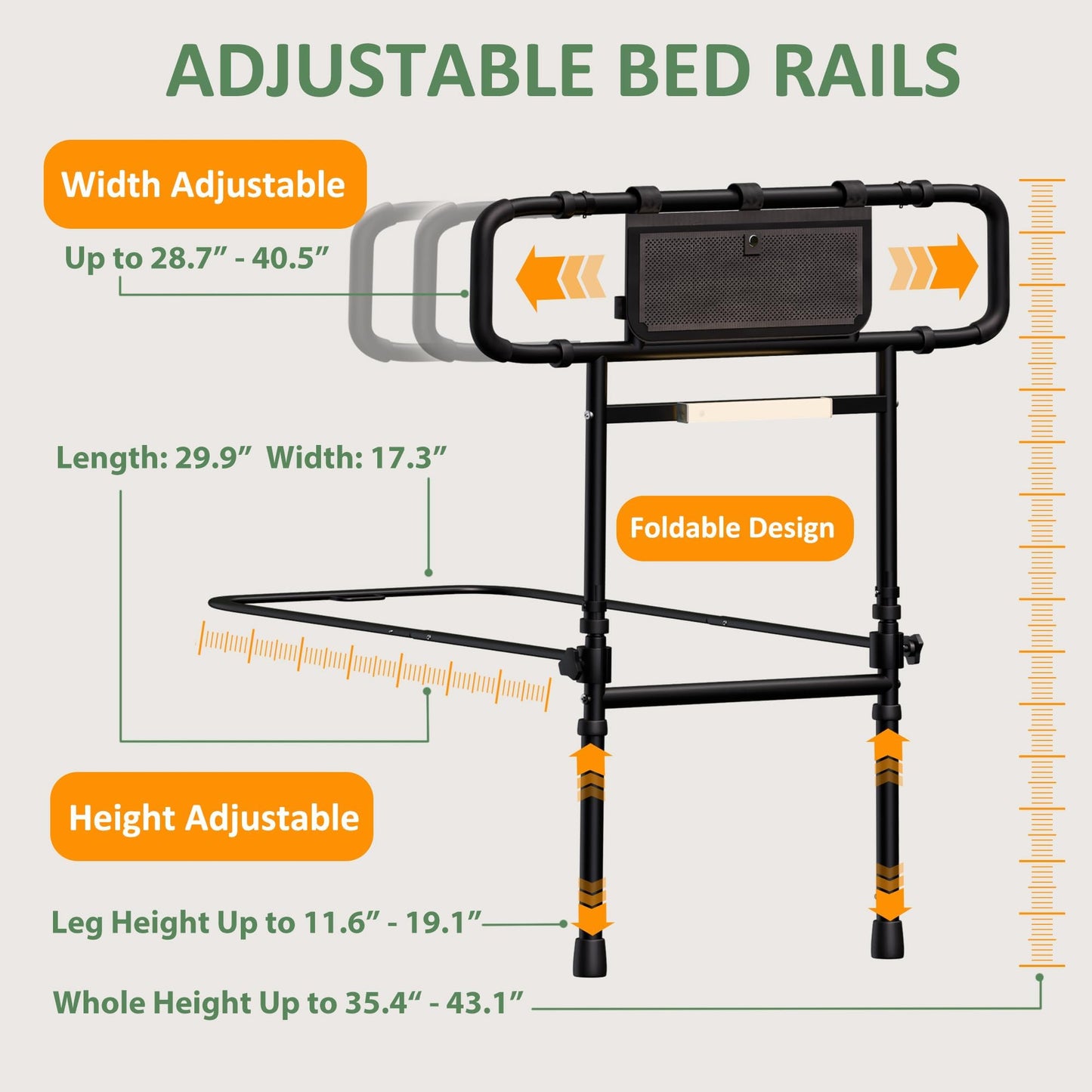 Com MUMU Bed Rails for Elderly Adults Safety - Adjustable Bed Assist Rail Bar for Seniors with Motion Light & Storage Pocket, Side Bed Rail Handle Support Guard Bar Rails for King Queen Full Twin Bed
