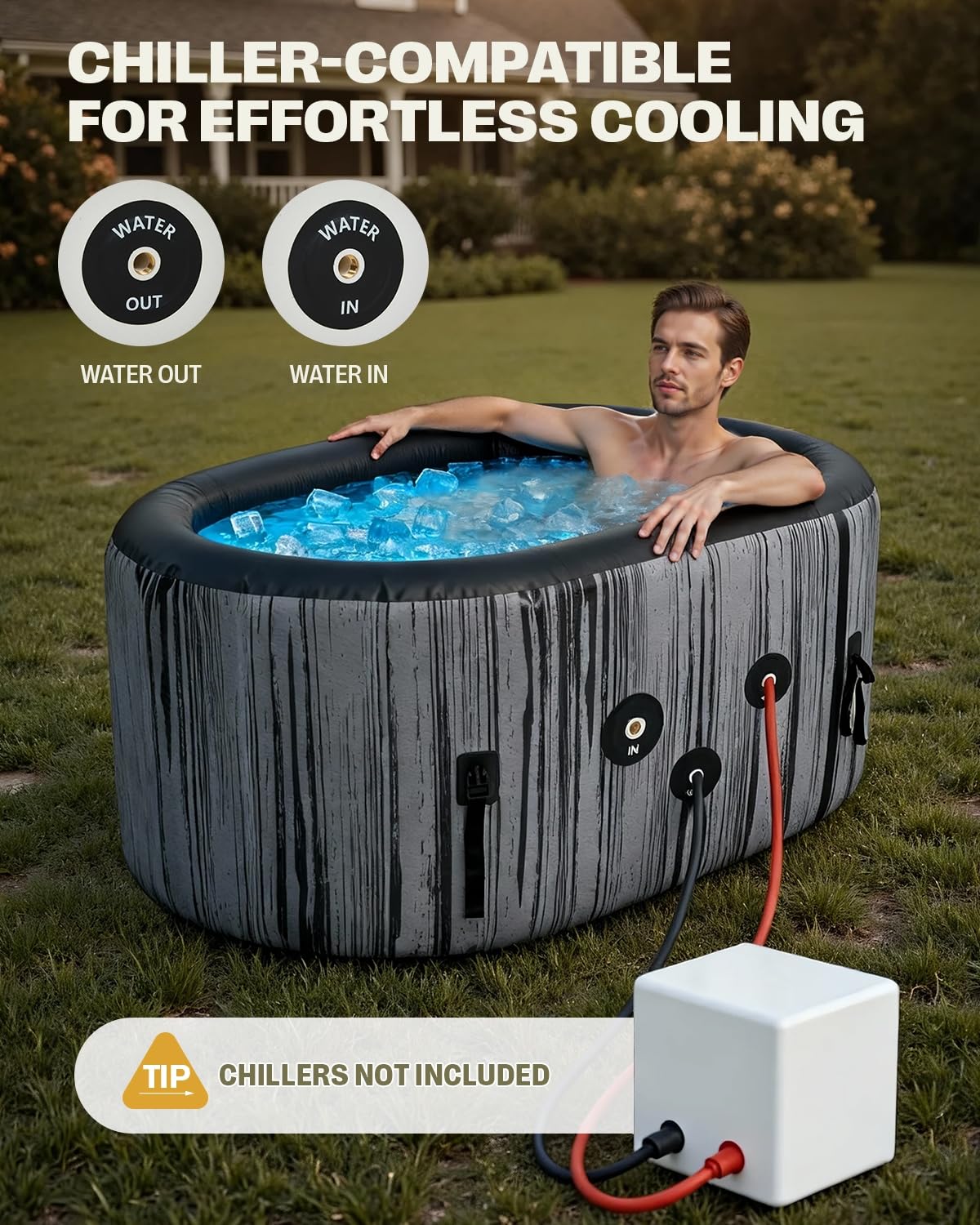 SWRORDAWN Upgrade 179 Gal XXL Ice Bath Tub Fits Tall 6'7" Athletic, Water Chiller Compatible Cold Plunge Tub for Recovery, 5-Layer Portable Inflatable Ice Bathtub with Lid for Indoor Outdoor Use, Gray