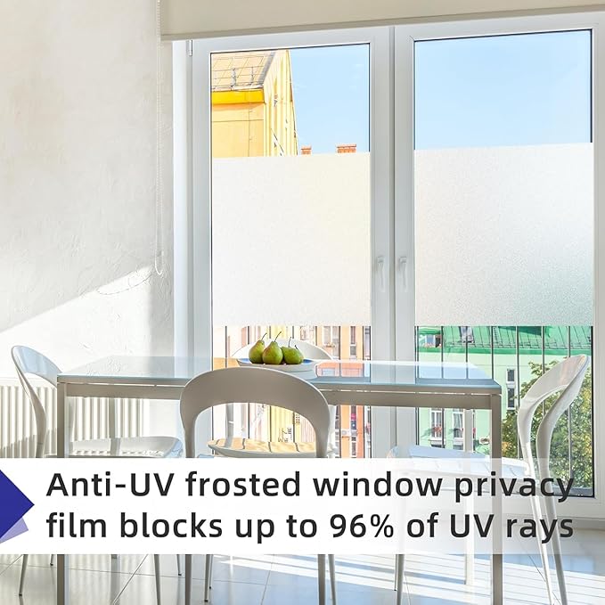 Frosted Glass Window Privacy Film Non-Adhesive Static Cling Bathroom Decorative Stickers Heat Control UV Blocking Opaque Glass Window Coverings Film for Home Front Door Office (35.4 Inch x 19.68 Feet)