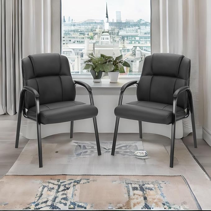 Sweetcrispy Waiting Room Office Guest Chairs Set of 2, PU Leather Big and Tall No Wheels Executive Office Chair with Padde...