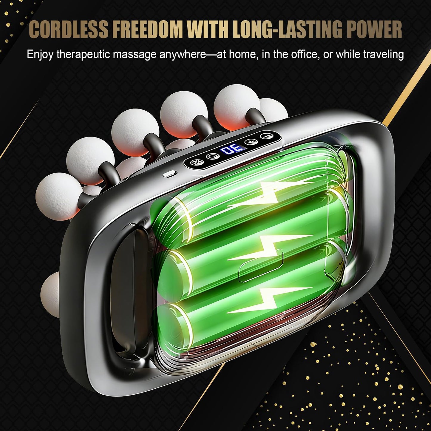 20 Head Massage Gun Deep Tissue, Full Body Massage for Pain Relief, Electric Lower Back Massager with 3 Modes & 30 Intensities, Percussion Muscle Massager Gun for Back, Neck, Shoulder, Legs, Waist