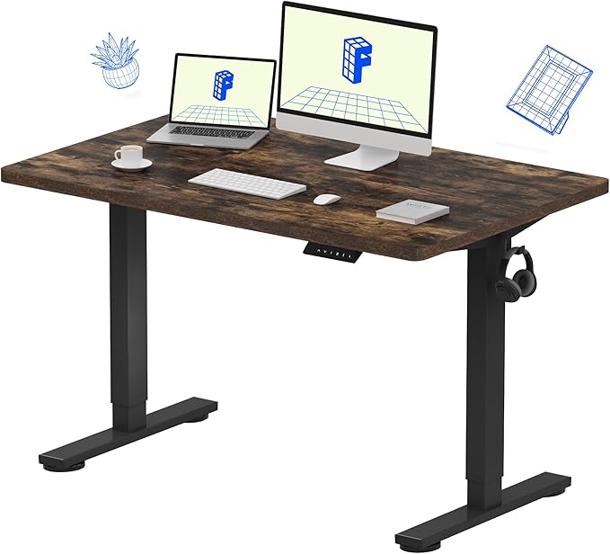 FLEXISPOT EN1 One-Piece Standing Desk with 1-Inch Thick Desktop, 48"x30" Electric Height Adjustable Desk for Home Office & Multi-Device Workstations, Rustic Brown