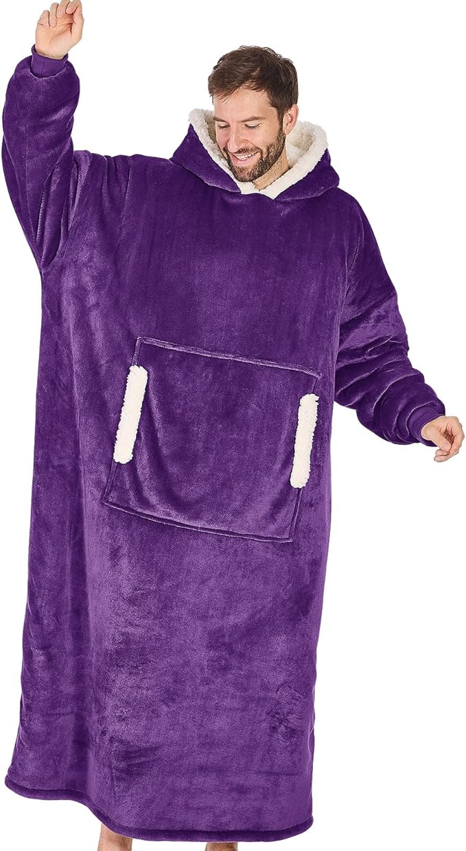 yescool Wearable Blanket Hoodie, Flannel Sherpa Fleece Blanket Sweatshirt for Adults Women Men,One Size Fits All