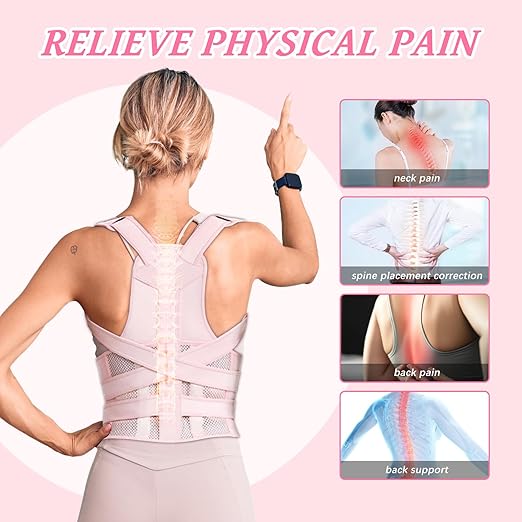TEE TEA Posture Corrector for Women & Men – Adjustable Back Support Brace for Neck, Shoulder & Spine Muscle Relief – Improve Posture, Comfort & Confidence – Invisible & Comfortable Design (Pink, Small)