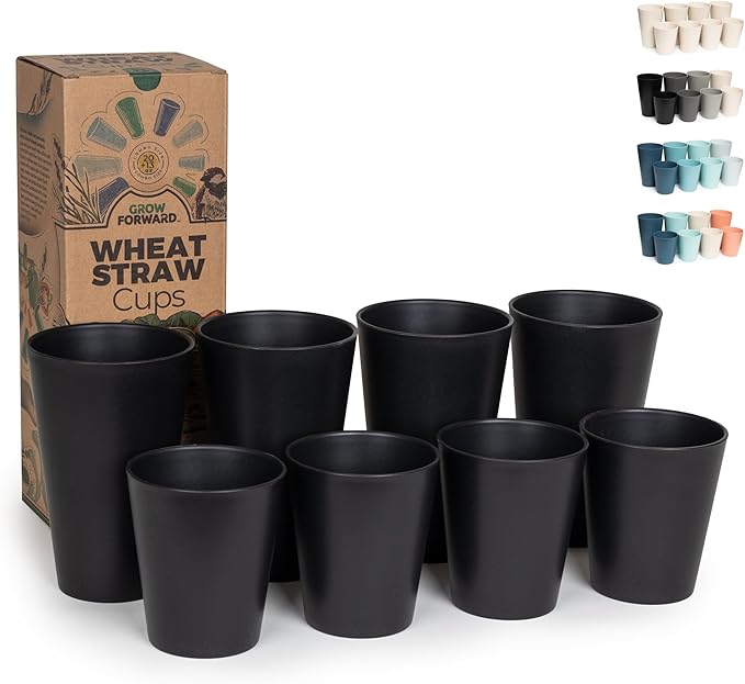 Grow Forward Premium Wheat Straw Cups - 13 & 20 oz Unbreakable BPA Free Hard Plastic Cups - Reusable Lightweight Plastic D...