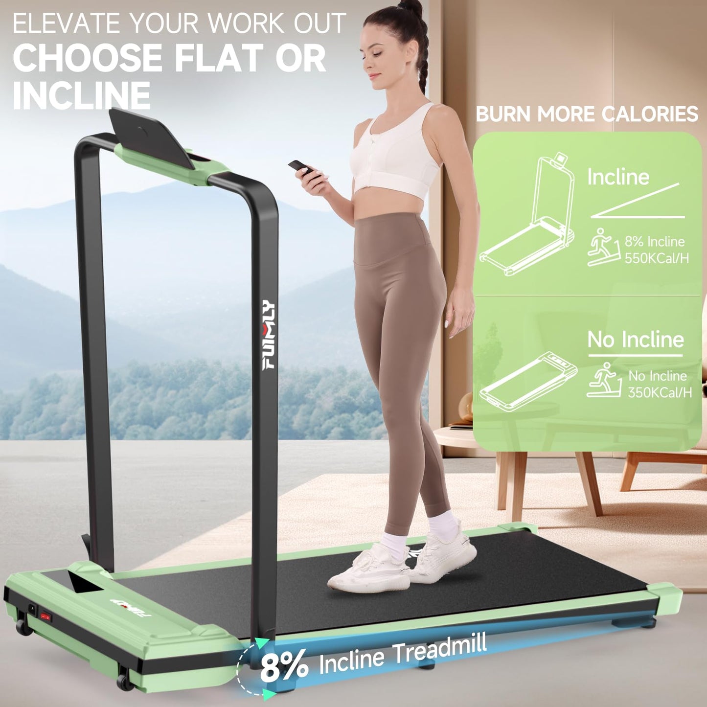 FUNMILY Walking Pad Treadmill with Incline, Foldable Treadmills for Home Office, Portable Walking Pad 300lbs Capacity, Remote Control, Led Touch Screen, 2s Folding Treadmill