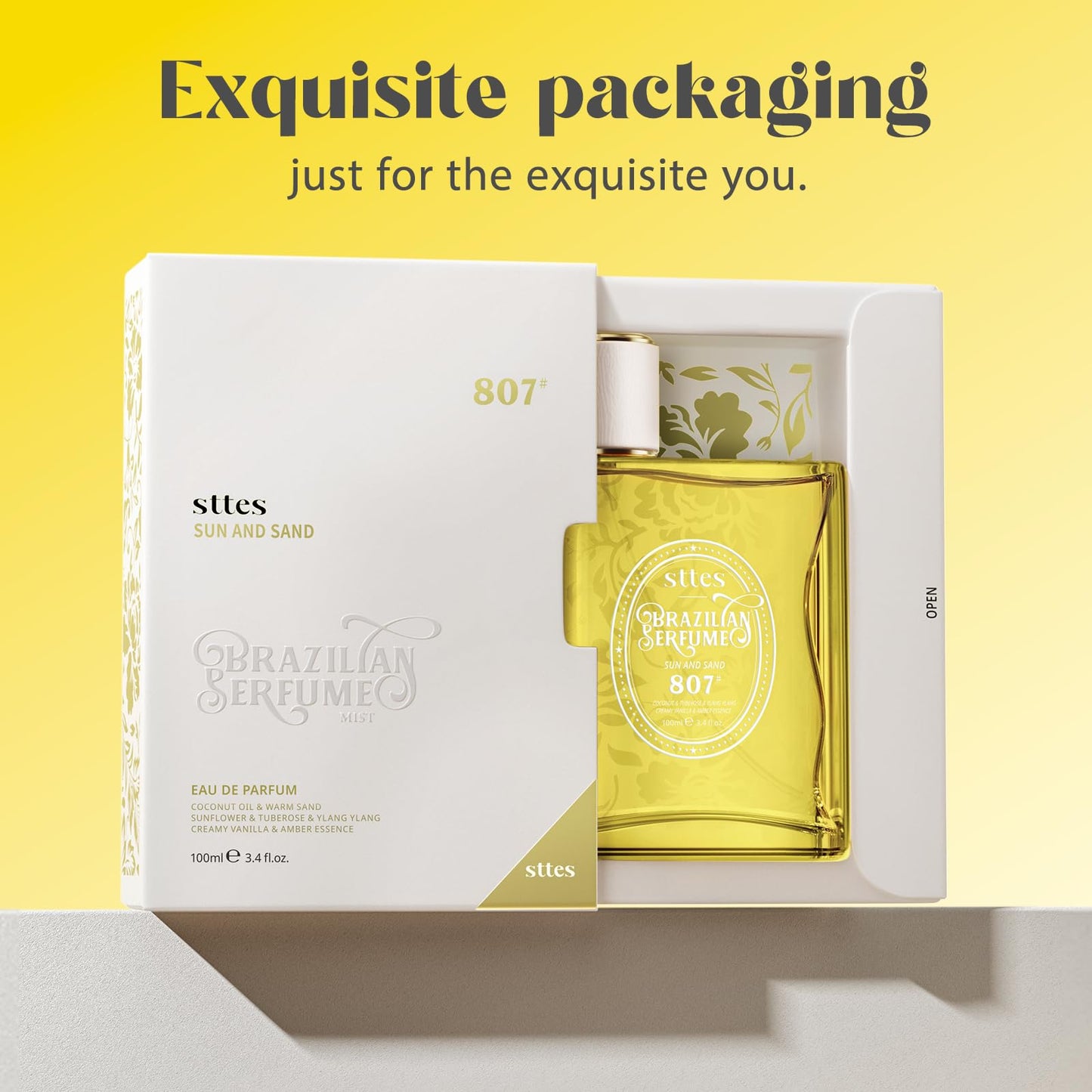 Sttes Perfume 807# (SUN AND SAND) – Eau De Parfum 100ml (3.4 fl oz) – Coconut Milk, Warm Sand, Vanilla