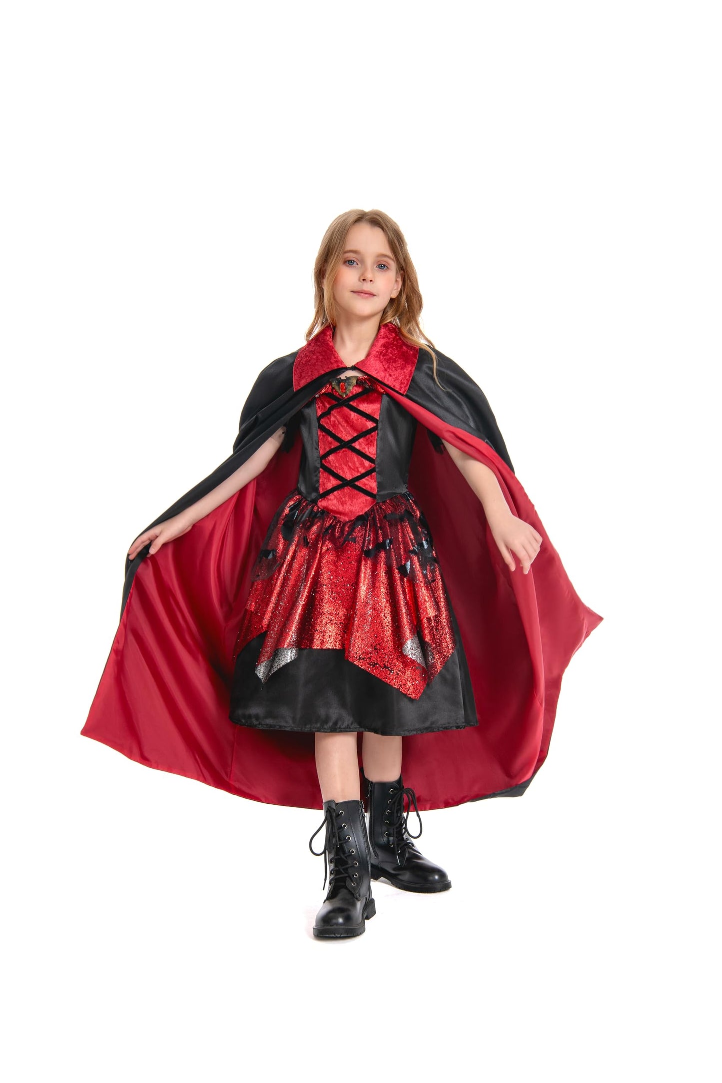 ellzant Kids Vampire Costume for Girls 8-10, Girls Halloween Costumes Dress Vampire Cape Skirt Cloak Vest Outfit