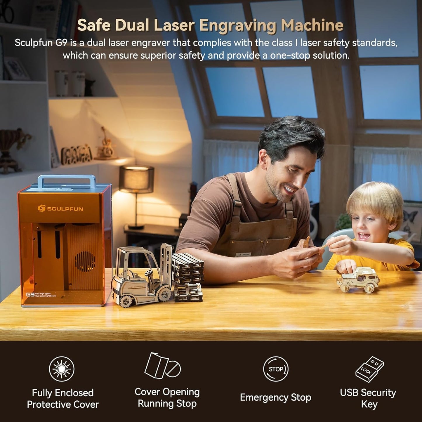 SCULPFUN G9 2-in-1 Dual Laser Engraver, Ultra-high Speed Portable Laser Engraving Machine, Enclosed Laser Cutter for Wood, Metal, Plastic, Jewelry, Leather