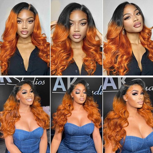 CnumGunm Ombre Orange Human Hair Bundles Ginger Body Wave 3 Bundles 22 24 26 inch 100% Unprocessed Virgin 1B/350 Human Hair Bundle
