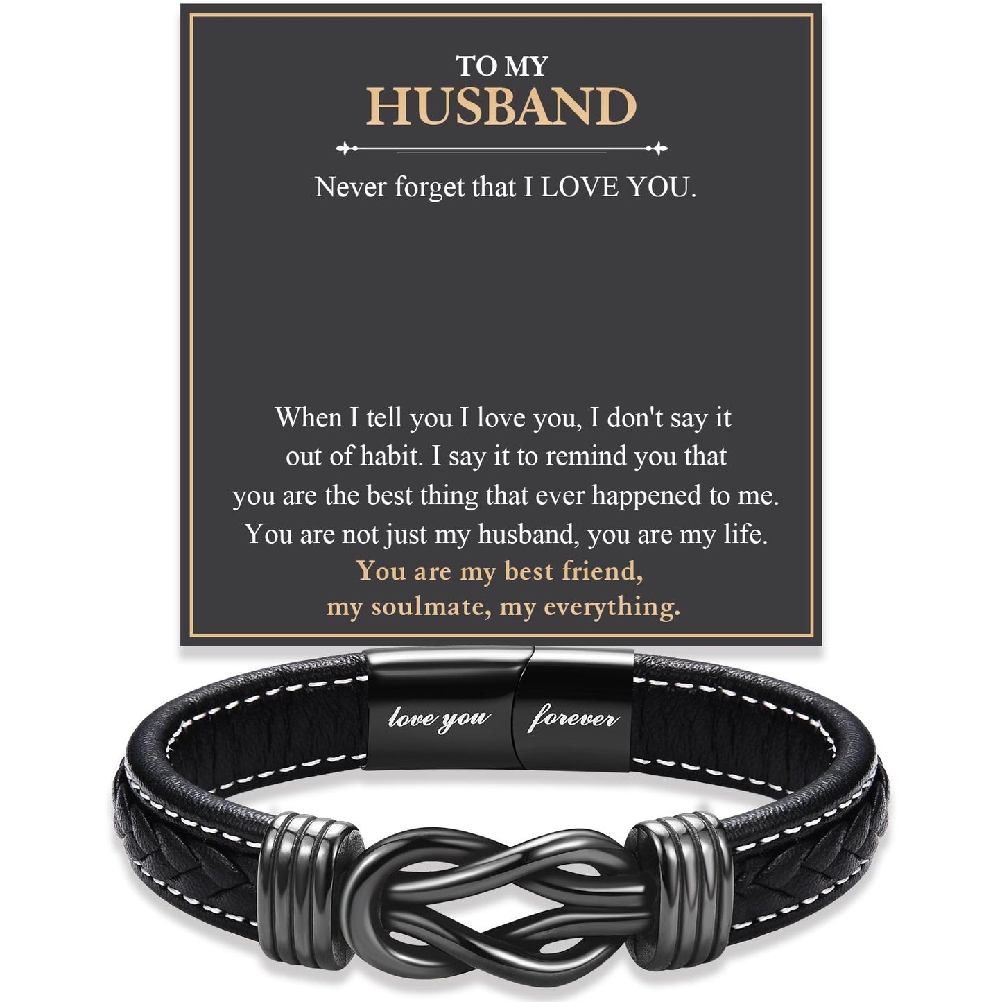 FIEEFX Husband Gifts Leather Bracelet Christmas Birthday Valentines Day Fathers Day Anniversary Thanksgiving Gifts for Him Husband Men