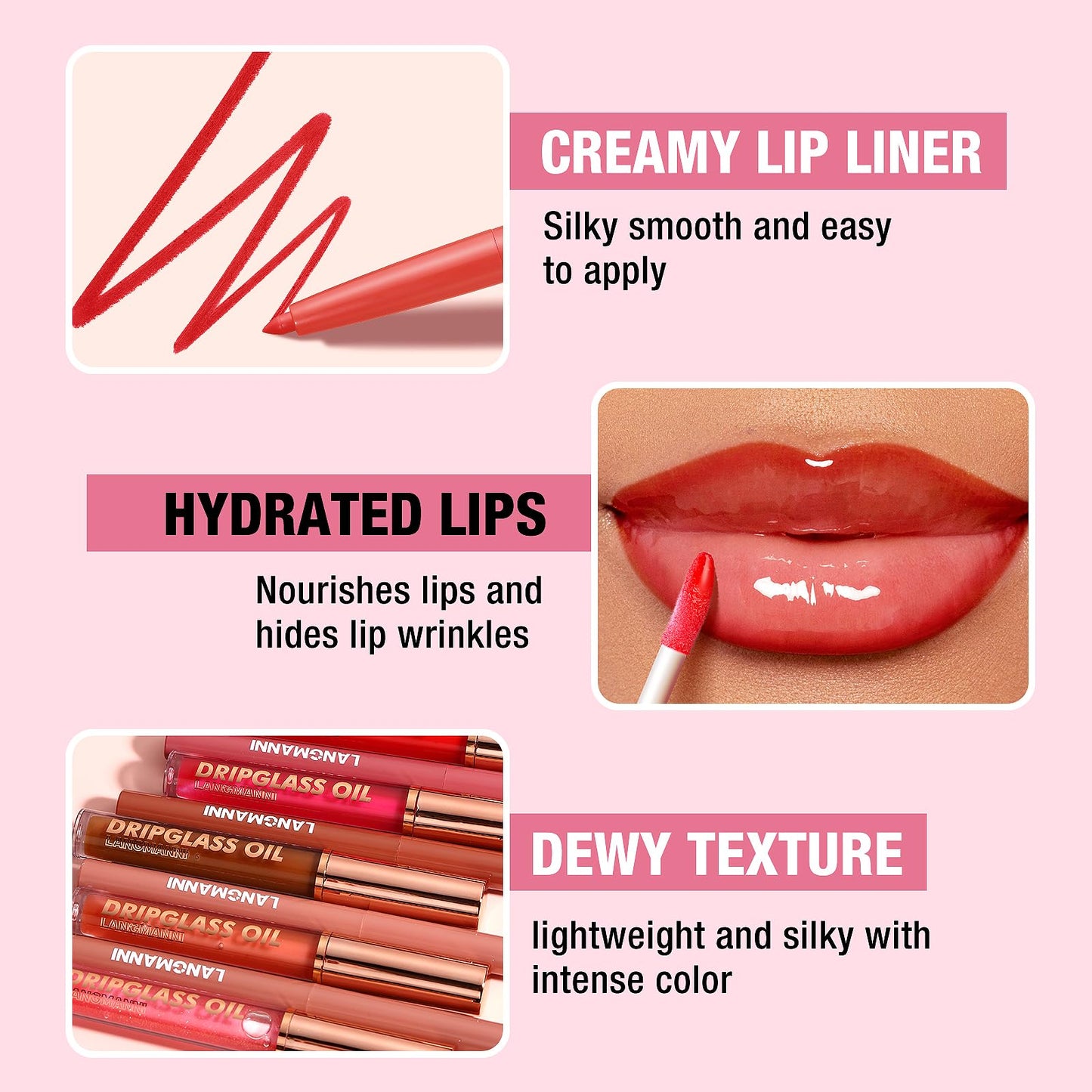Jolilab Matte Lip Liner Lip Oil Set, Lip Makeup Set Natural Smooth Long-Lasting And Hydrating Beauty Daily Cosmetics Gift for Gi