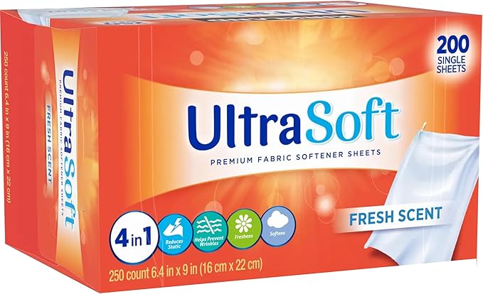 200 Dryer Sheets(6.4"x9")w/ Easy-to-Dispense Box to Drive Clothes Ultra Soft,Fabric Softener Fresh Scent Made in USA,Drive Clothes Ultra Soft,Reduce Static Cling,Help Prevent Wrinkles & Repel Pet Hair