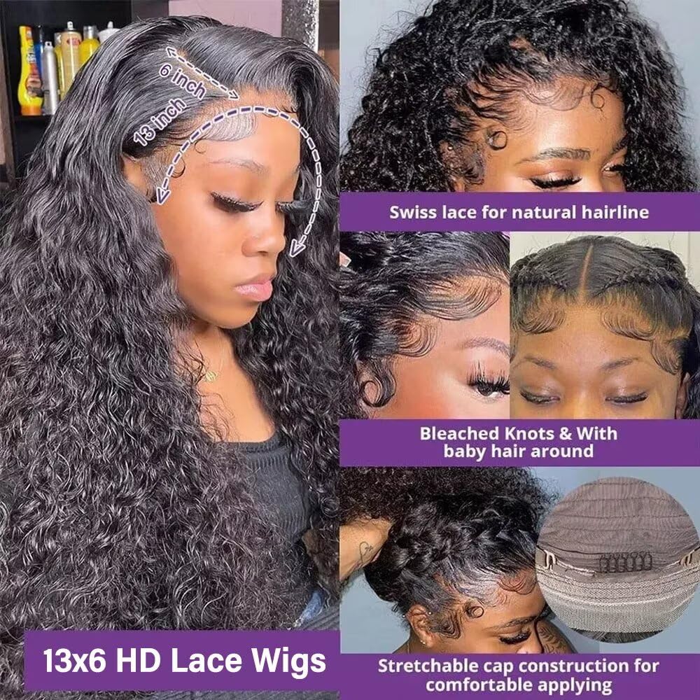 Tagota 32 Inch Deep Wave Lace Front Wigs Human Hair 13x6 HD Lace Front Wigs Human Hair Pre Plucked Brazilian Curly Wig Human Hai